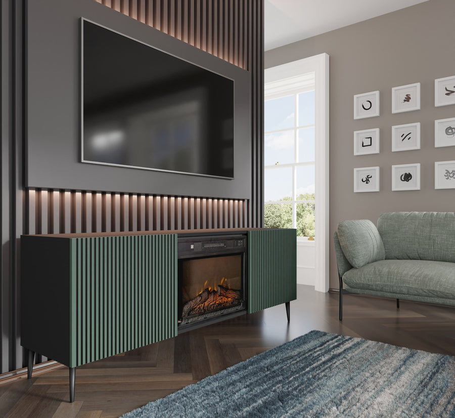 TV-Schrank – RAVENNA FBP – 170 cm Lowboard mit integriertem Elektrokamin und Push-to-Open System