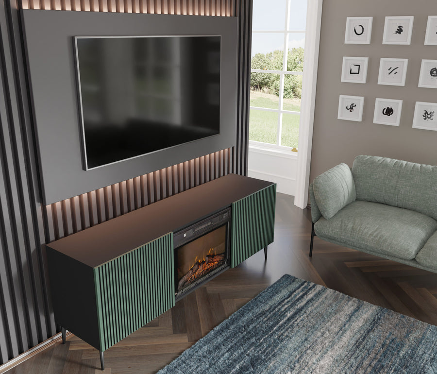TV-Schrank – RAVENNA FBP – 170 cm Lowboard mit integriertem Elektrokamin und Push-to-Open System