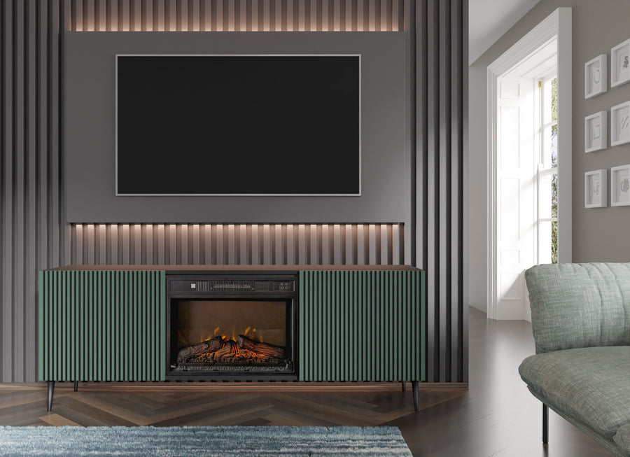 TV-Schrank – RAVENNA FBP – 170 cm Lowboard mit integriertem Elektrokamin und Push-to-Open System