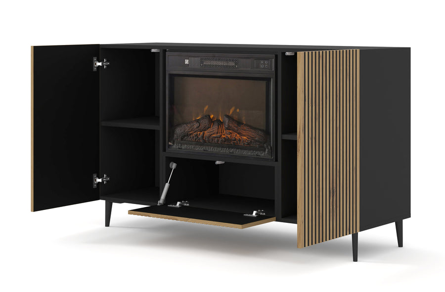 Kommode – RAVENNA B – 140 cm Sideboard mit integriertem Elektrokamin und Stauraum