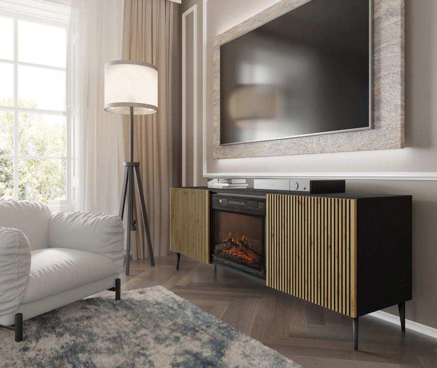 TV-Schrank – RAVENNA FBP – 170 cm Lowboard mit integriertem Elektrokamin und Push-to-Open System
