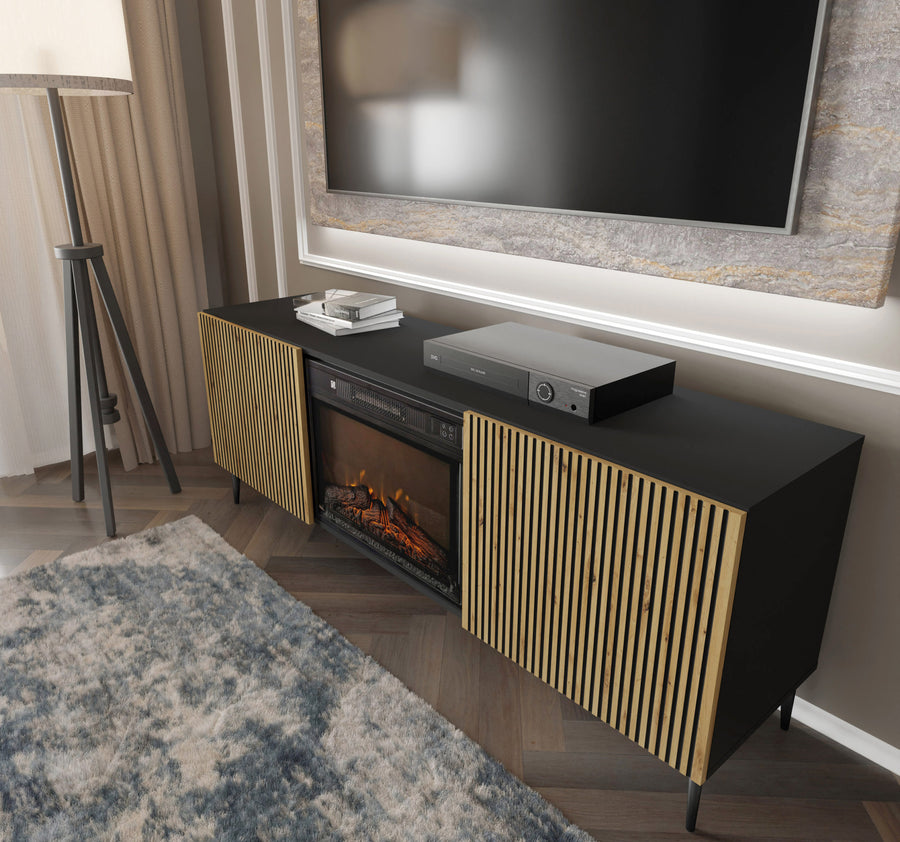 TV-Schrank – RAVENNA FBP – 170 cm Lowboard mit integriertem Elektrokamin und Push-to-Open System