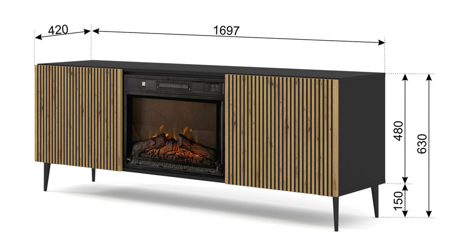 TV-Schrank – RAVENNA FBP – 170 cm Lowboard mit integriertem Elektrokamin und Push-to-Open System