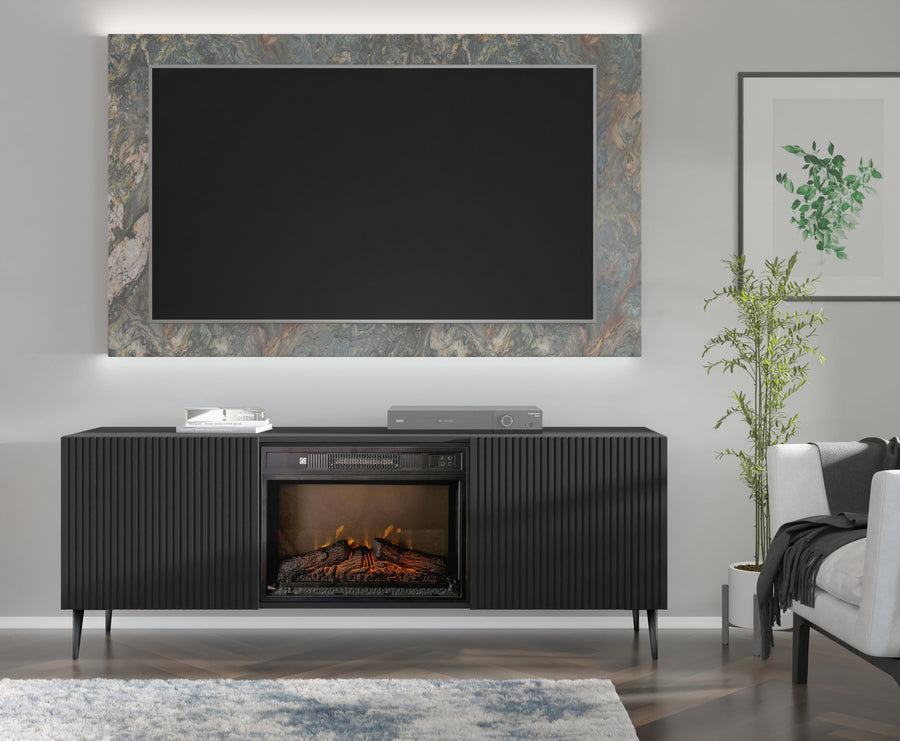 TV-Schrank – RAVENNA FBP – 170 cm Lowboard mit integriertem Elektrokamin und Push-to-Open System