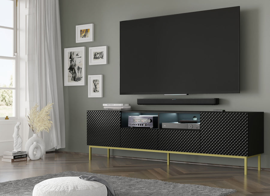 TV-Schrank – RAVENNA CK – 200 cm Modernes Lowboard mit Diamantfräsung und Metallrahmen