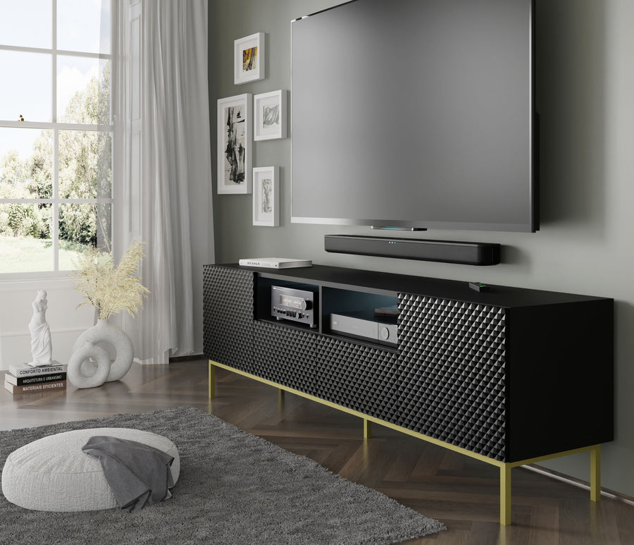 TV-Schrank – RAVENNA CK – 200 cm Modernes Lowboard mit Diamantfräsung und Metallrahmen