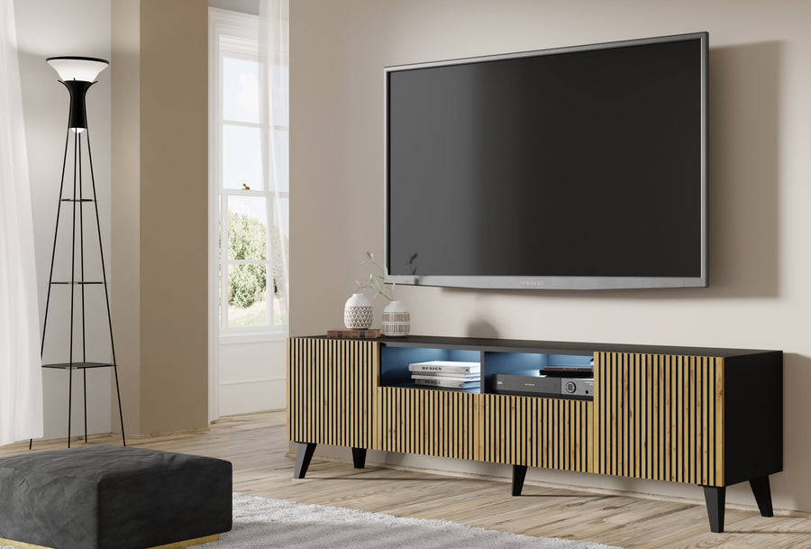 TV-Lowboard – RAVENNA F – 200 cm mit Schubladen und offenen Fächern