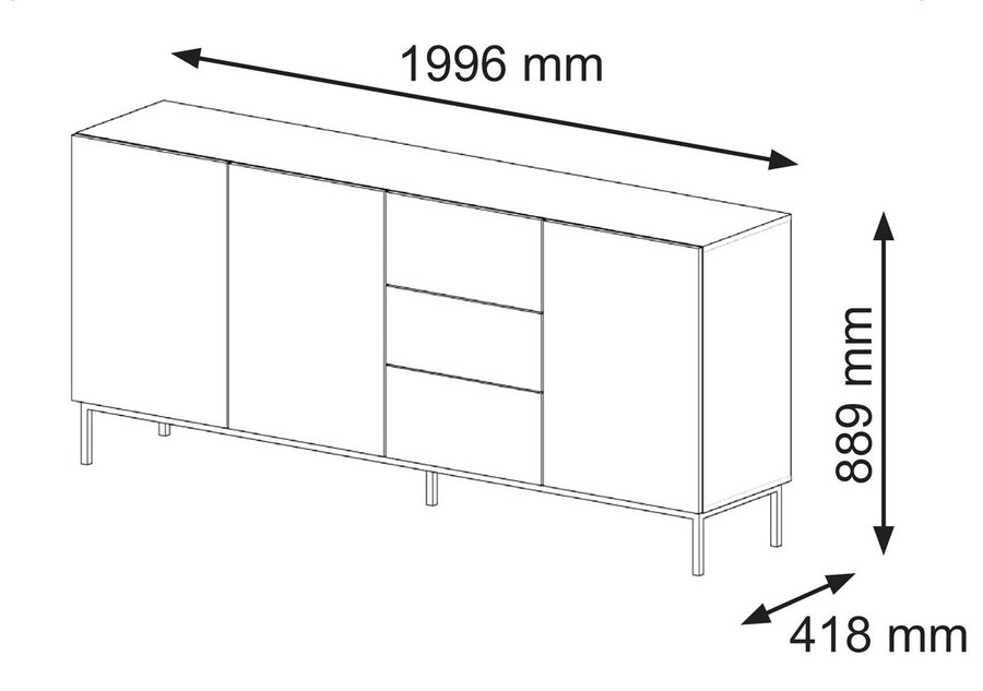 Sideboard – RAVENNA F – 200 cm mit 3 Türen und 3 Schubladen