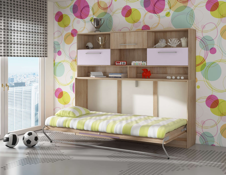 Klappbett – ROGER – Platzsparendes Schlafsystem 90×200 cm mit Regalaufsatz