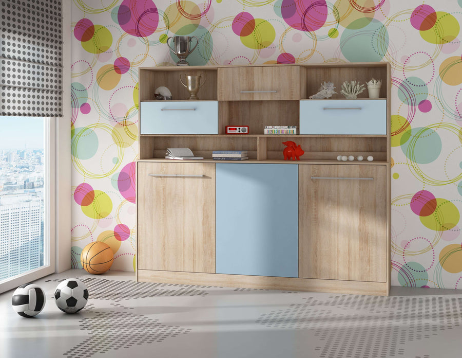 Klappbett – ROGER – Platzsparendes Schlafsystem 90×200 cm mit Regalaufsatz