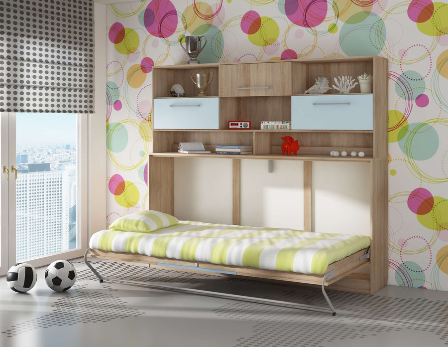 Klappbett – ROGER – Platzsparendes Schlafsystem 90×200 cm mit Regalaufsatz