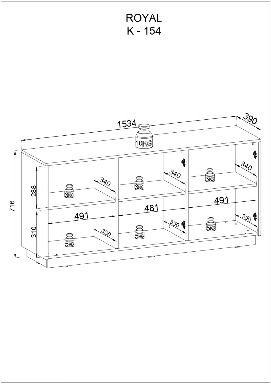 Kommode – ROYAL – K-154 – Gerillte Front – Moderne Stauraumlösung mit Soft-Close