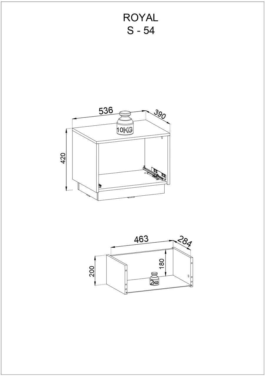 Nachttisch – ROYAL – S-54 mit gerillter Front & Soft-Close-Funktion