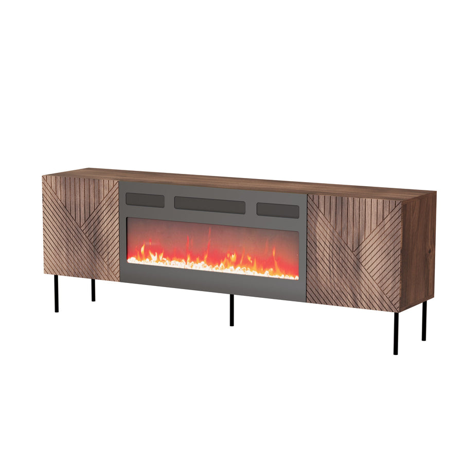 TV-Lowboard – NOCCIOLA – 190 cm, mit Kaminfunktion und Push-to-Open