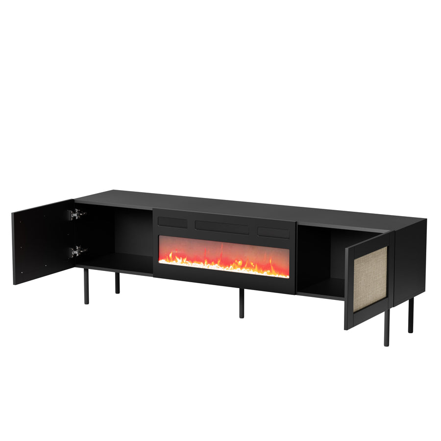 TV-Lowboard – YUCCA – 180 cm, mit Kamin und Holzoptik