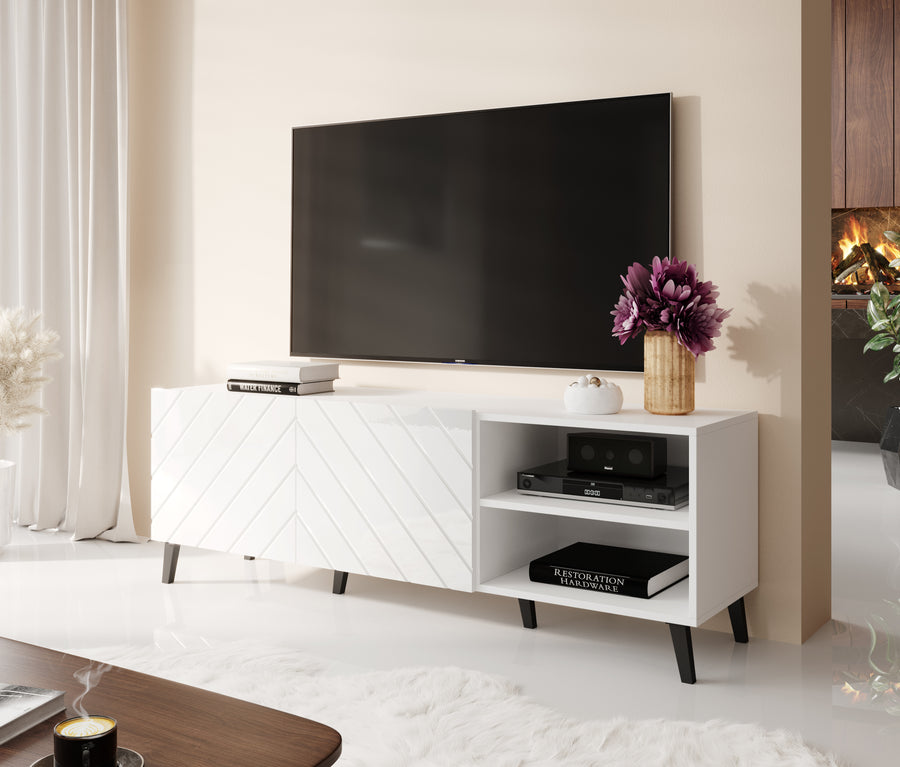 TV-Lowboard – ABETO – Hochglanz-Fronten mit Fräsung 150 cm