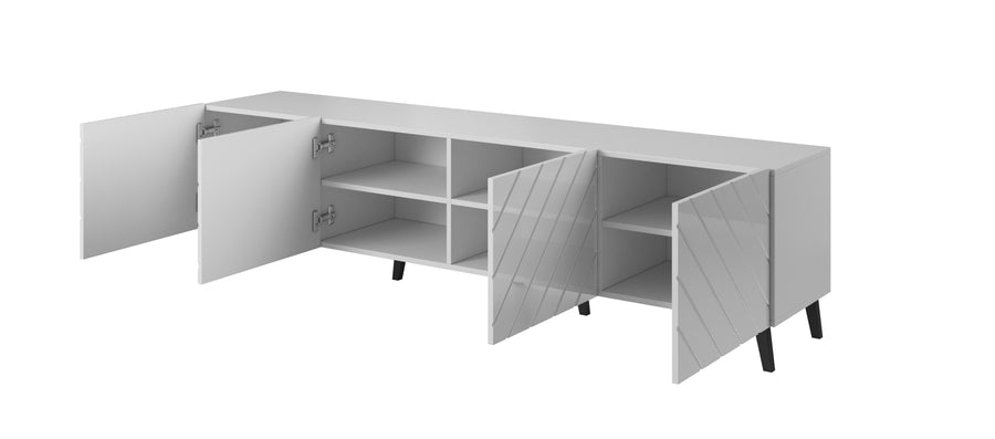 TV-Lowboard – ABETO – Weiße Hochglanz-Fräskanten 200 cm