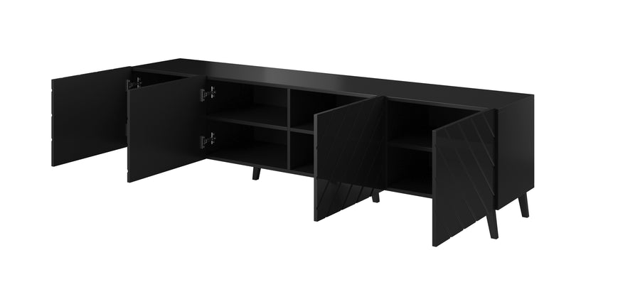 TV-Lowboard – ABETO – Weiße Hochglanz-Fräskanten 200 cm