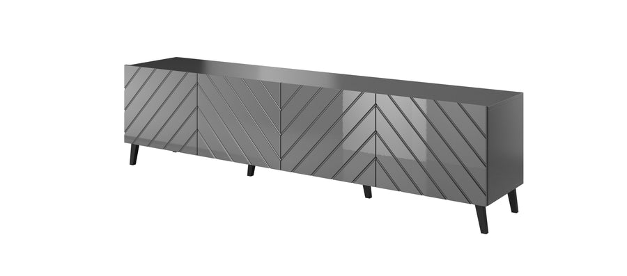 TV-Lowboard – ABETO – Weiße Hochglanz-Fräskanten 200 cm