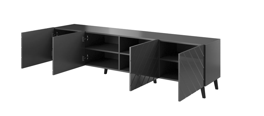 TV-Lowboard – ABETO – Weiße Hochglanz-Fräskanten 200 cm