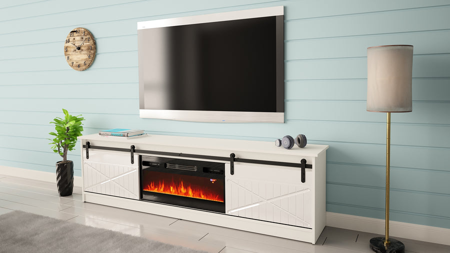 TV-Lowboard – GRANERO I – TV-Schrank mit integriertem Kamin 200 cm