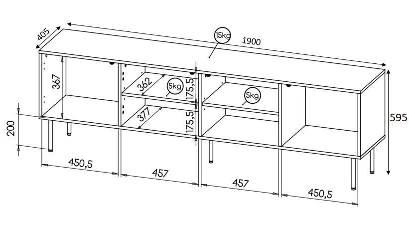 TV-Lowboard – HOLE I – Moderner Fernsehschrank in Holzoptik 190 cm