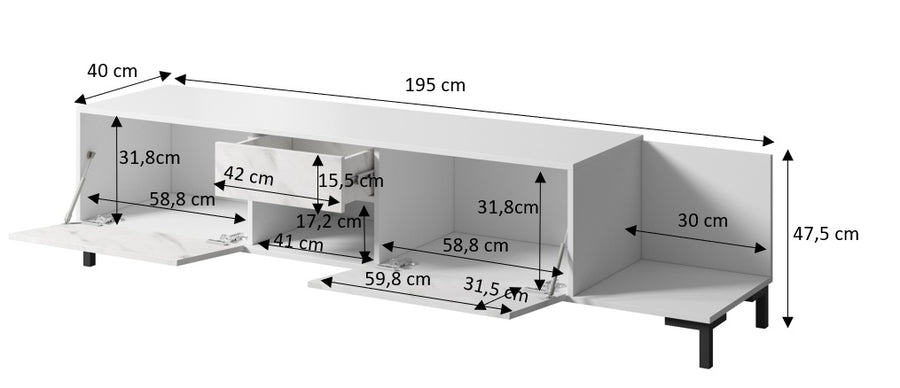 TV-Lowboard – MARMO – Modernes Lowboard in Marmoroptik 195 cm