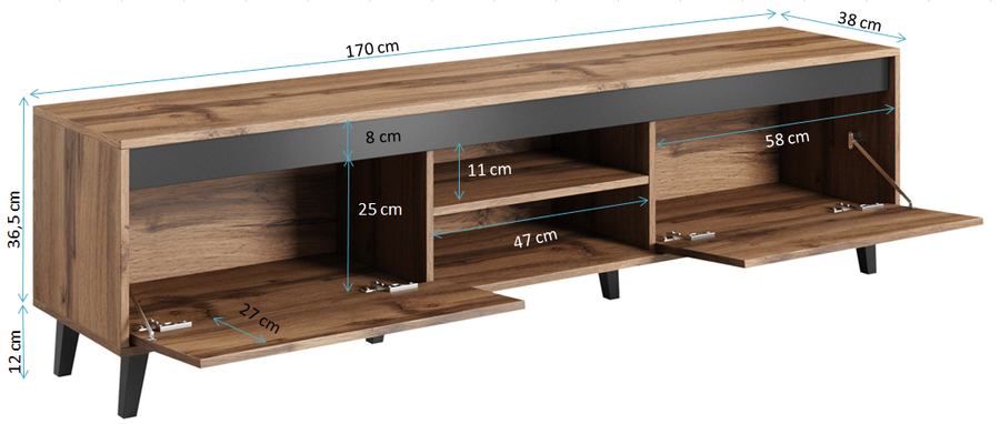 TV-Lowboard – NORD II – 170 cm, modernes Fernsehmöbel mit Holzoptik