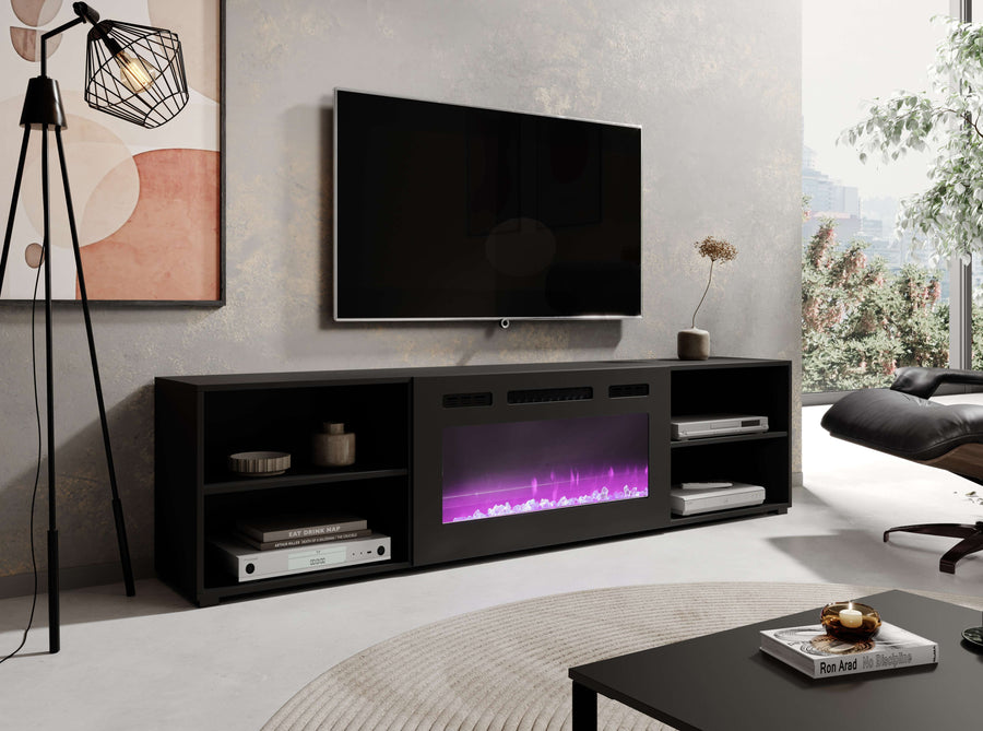 TV-Lowboard – ROLLO I – Hängendes oder stehendes Lowboard mit Elektrokamin