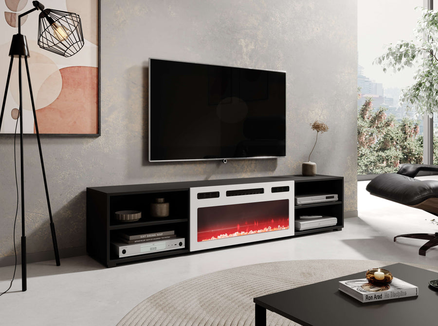 TV-Lowboard – ROLLO I – Hängendes oder stehendes Lowboard mit Elektrokamin