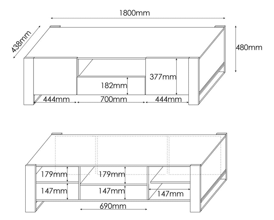TV-Lowboard – WOOD – Modernes Lowboard mit Metallkufen 180 cm