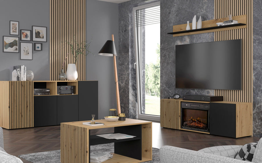 TV-Lowboard – AURIS – mit elektrischem Kamin, 150 cm