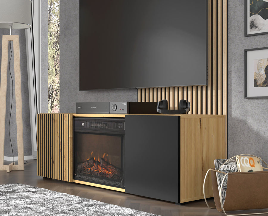 TV-Lowboard – AURIS – mit elektrischem Kamin, 150 cm