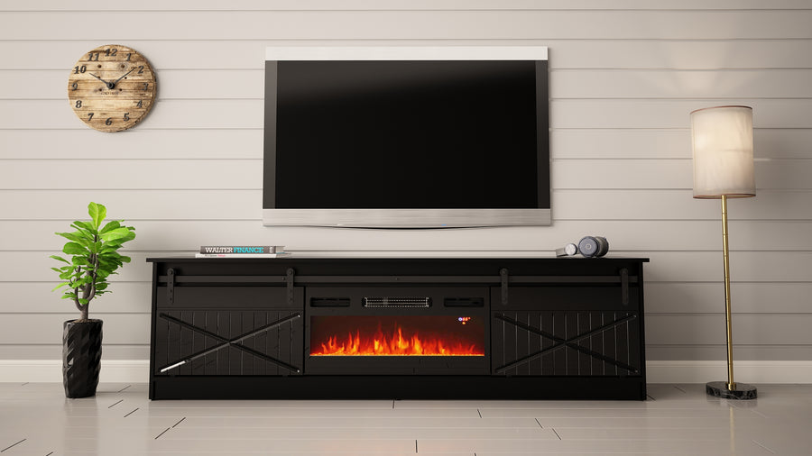 TV-Lowboard – GRANERO I – TV-Schrank mit integriertem Kamin 200 cm