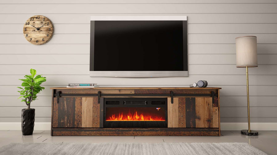 TV-Lowboard – GRANERO I – TV-Schrank mit integriertem Kamin 200 cm