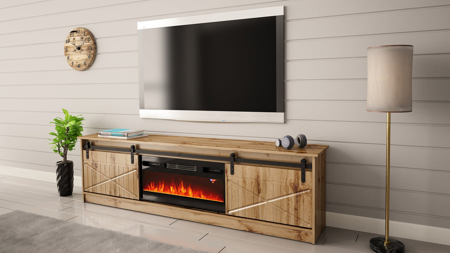 TV-Lowboard – GRANERO I – TV-Schrank mit integriertem Kamin 200 cm