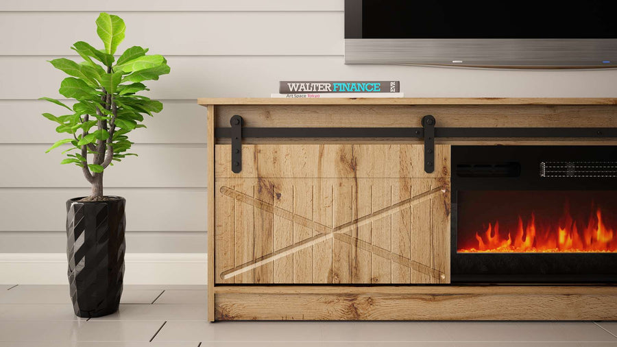 TV-Lowboard – GRANERO I – TV-Schrank mit integriertem Kamin 200 cm