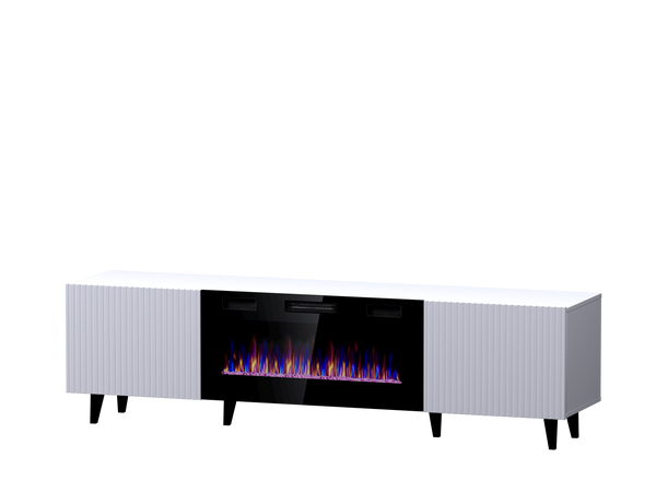 PAFOS I TV-Schrank – 181 cm – Lowboard mit Elektrokamin und gefrästen Fronten
