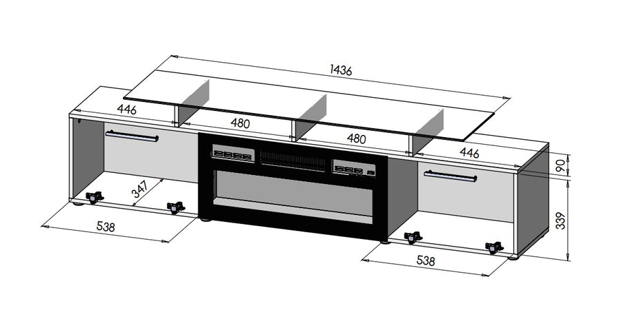 TV-Lowboard – ROVA EF – Fernsehschrank mit Kamin