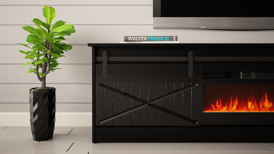 TV-Lowboard – GRANERO I – TV-Schrank mit integriertem Kamin 200 cm