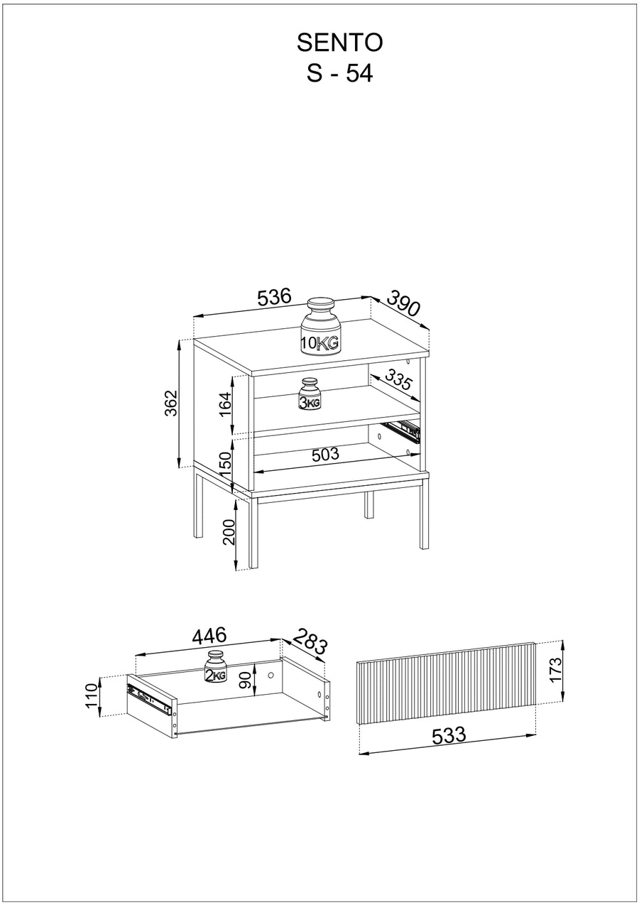 Nachttisch – SENTO – S54 mit LED-Beleuchtung und Push-to-open