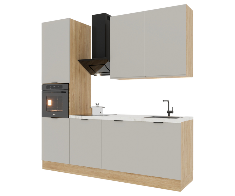 Küchenzeile – Livaro – 240 cm, KU-S23, Beige / Sonoma Eiche (ohne Arbeitsplatte & Elektrogeräte)