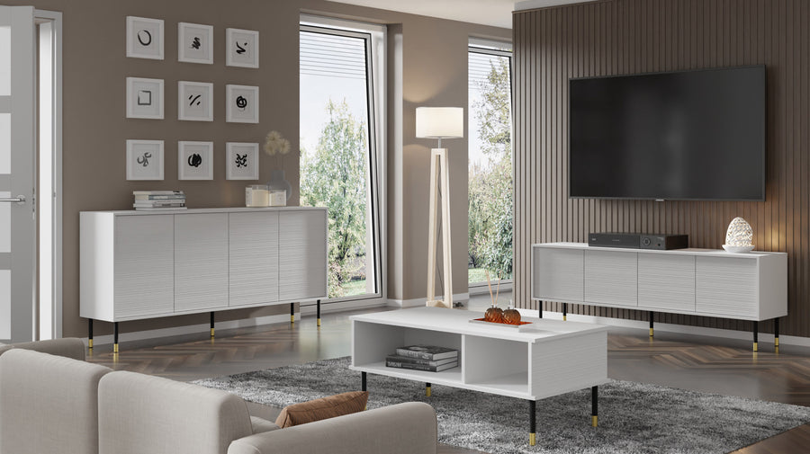 Couchtisch – SHERWOOD – 110 cm Moderner Wohnzimmertisch mit Ablagefächern