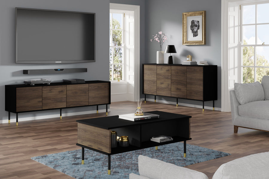 Couchtisch – SHERWOOD – 110 cm Moderner Wohnzimmertisch mit Ablagefächern