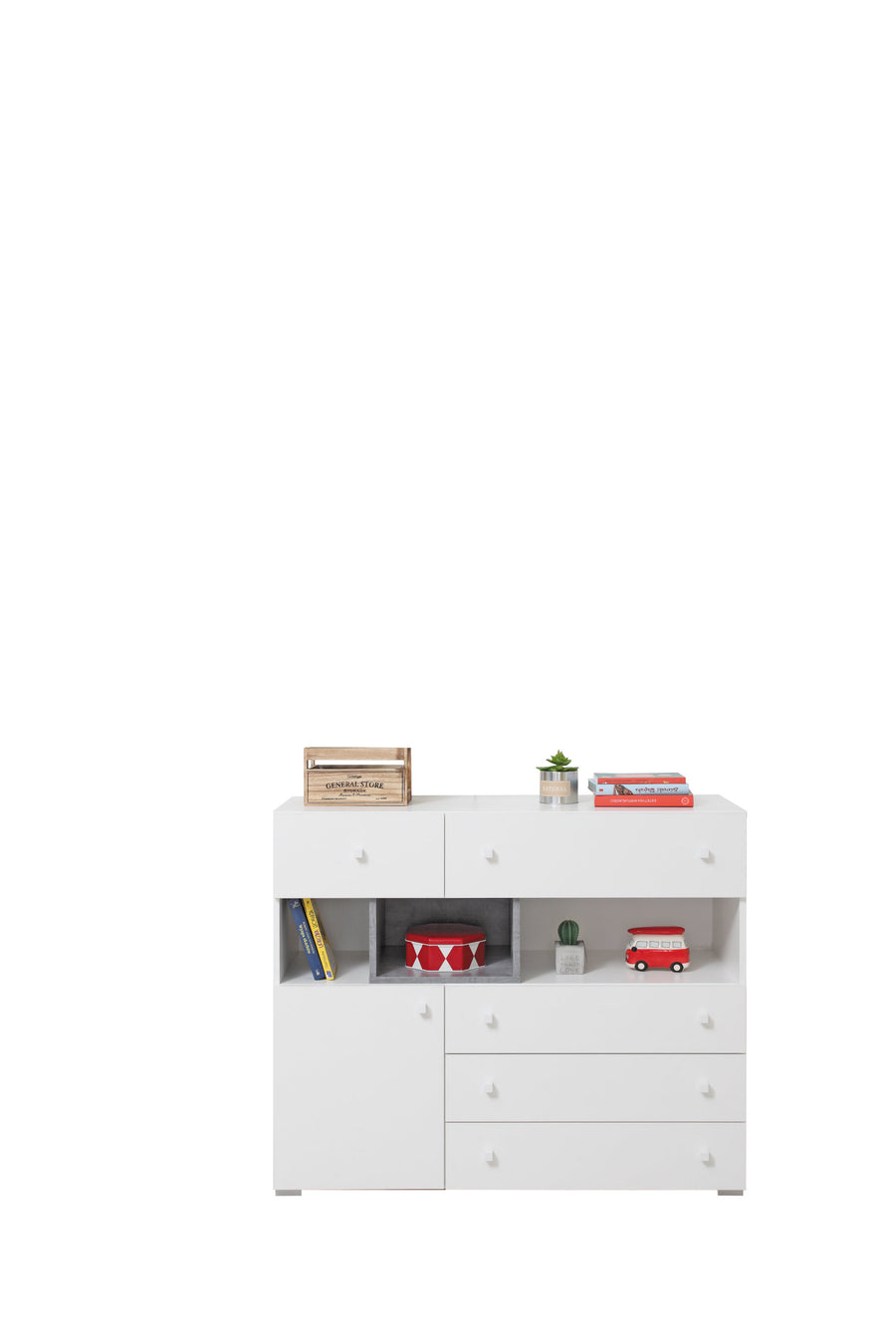 Schlafzimmer Set – 6 Teile – SIGMA System – Weiß / Grau – Komplettes Set für Kinder & Jugendliche