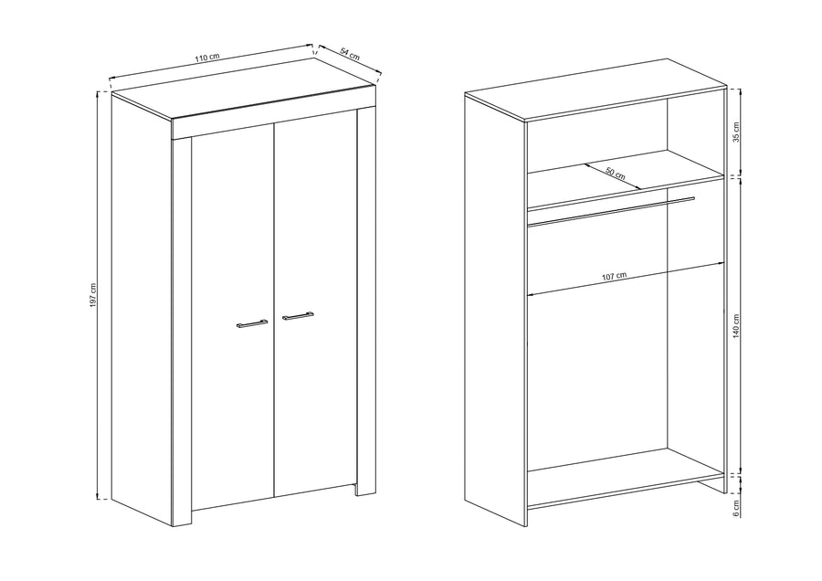 Kleiderschrank – SKY – SSZ110 Sonoma Eiche, moderner Schrank mit Kleiderstange