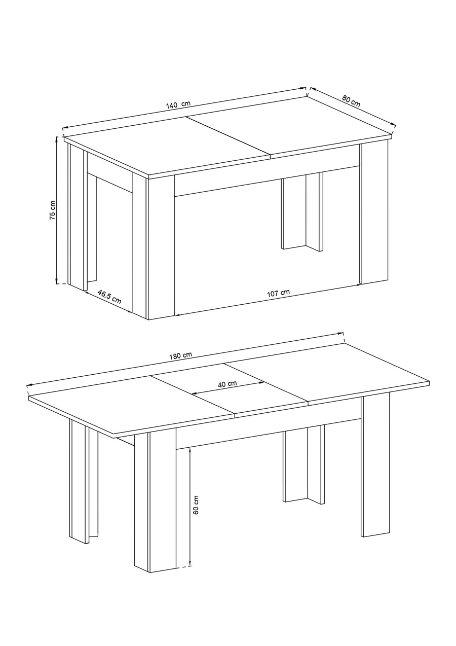 Esstisch – SKY – L140 Sonoma Eiche, ausziehbarer Design-Esstisch
