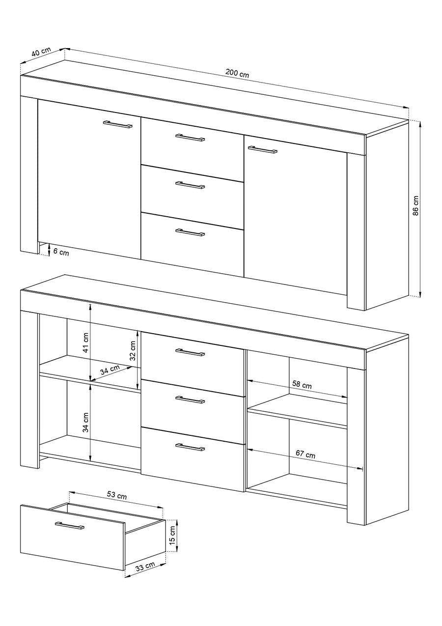 Sideboard – SKY – SK155 Sonoma Eiche, modernes Stauraummöbel mit Schubladen