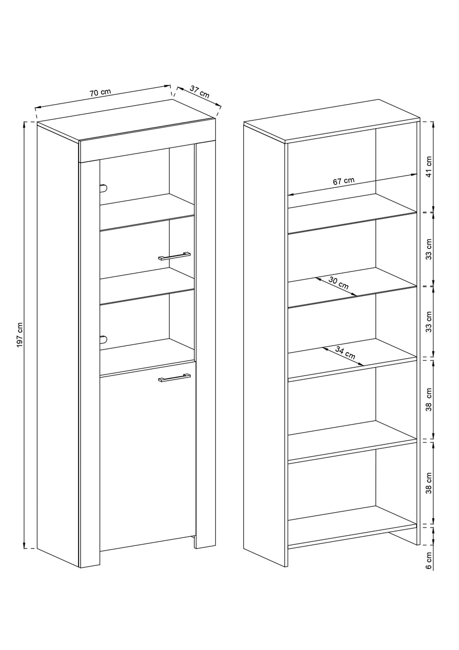 Vitrine – SKY – SWT70 Sonoma Eiche, schmale Designvitrine mit Glas- und Holzböden