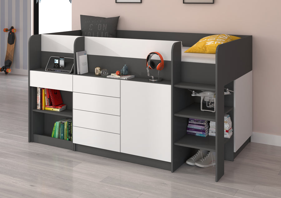 Hochbett – SMILE P – Kinderbett 90×200 cm mit Schreibtisch und Stauraum